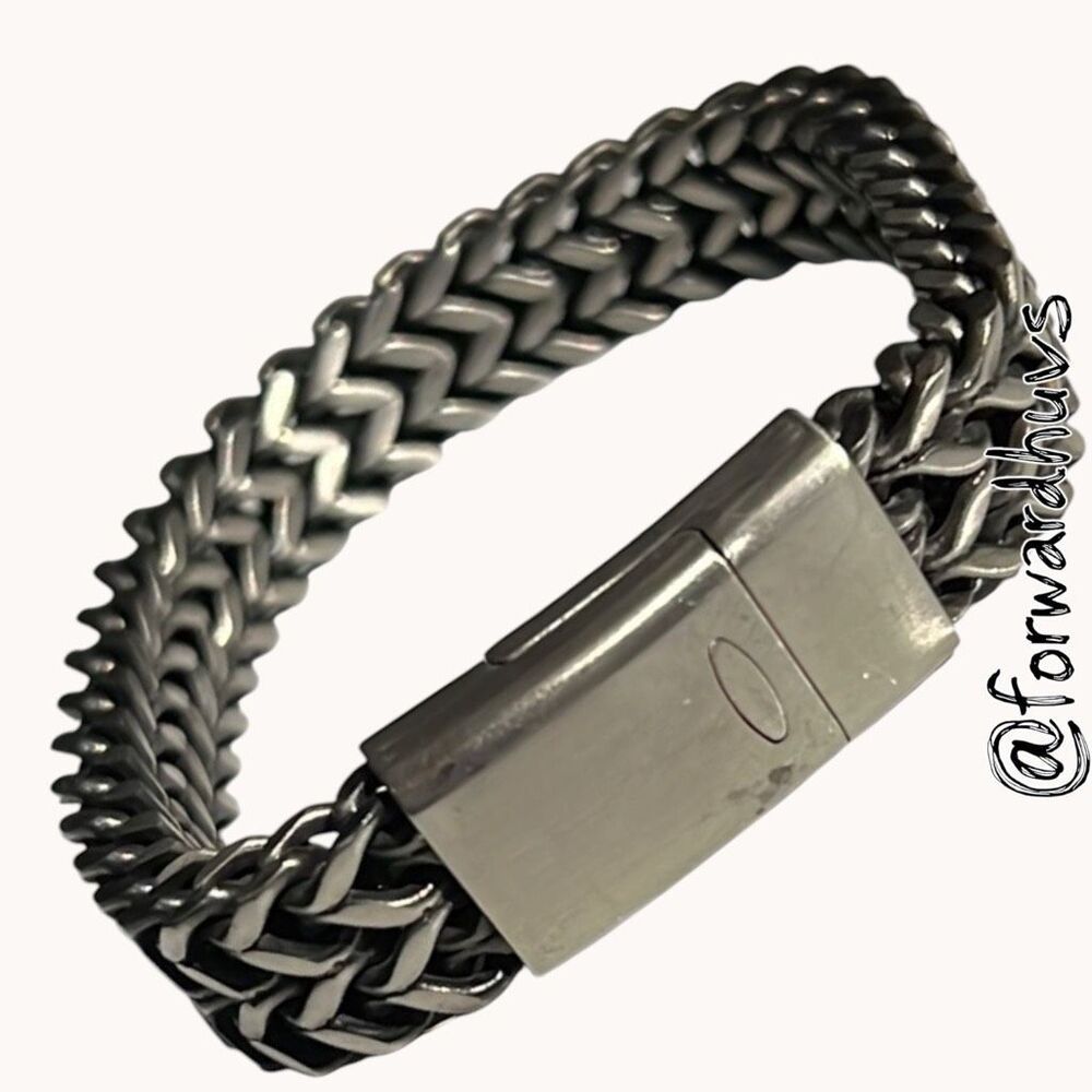 Dark Silver Tone Woven Link Bracelet Magnetic Clasp 8.5” NWOT